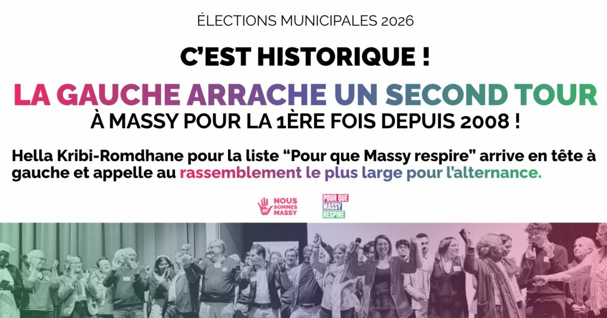 C’est historique ! La gauche arrache un second tour à Massy pour la 1ère fois depuis 2008 !