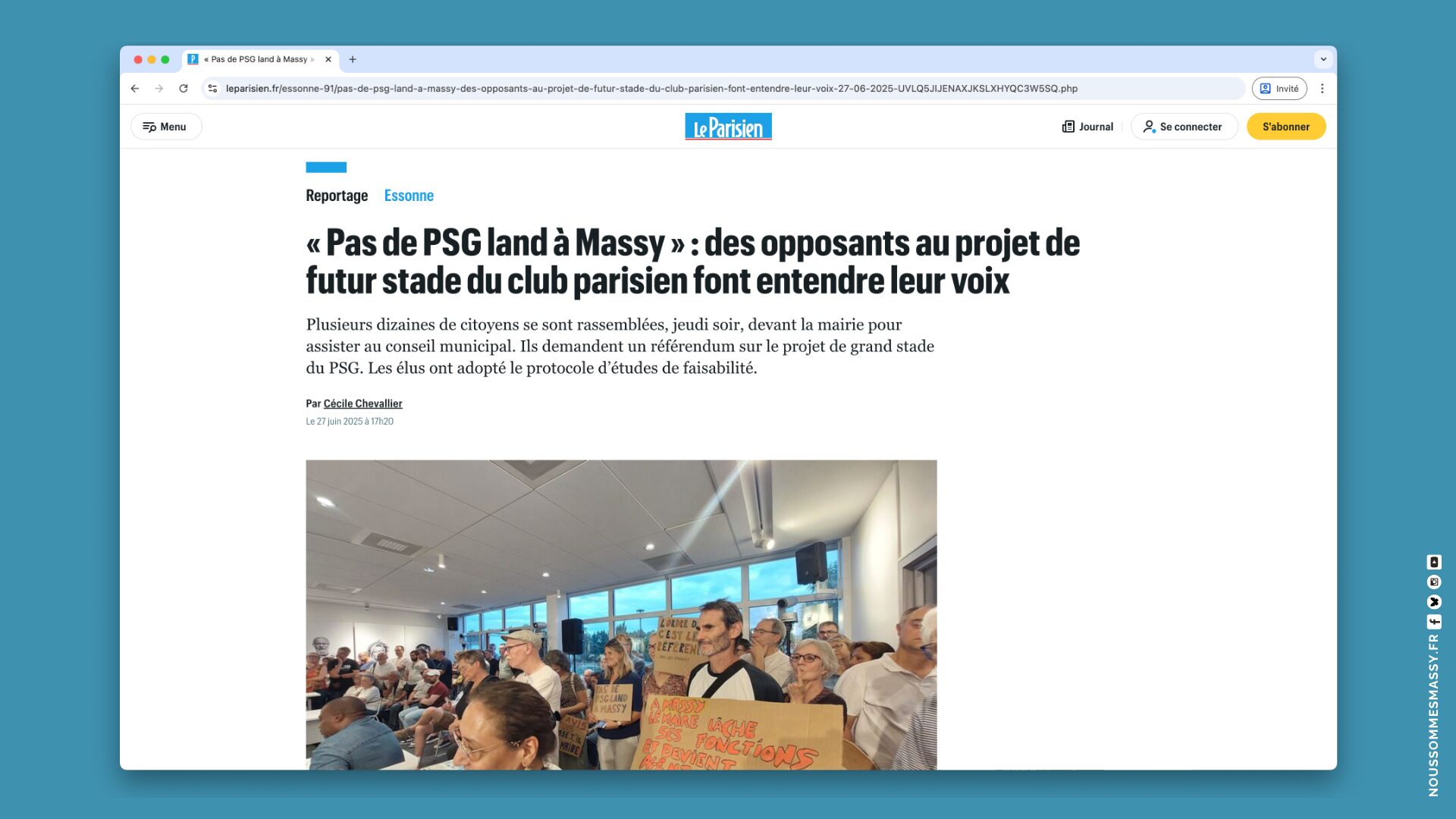 « Pas de PSG land à Massy » : des opposants au projet de futur stade du club parisien font entendre leur voix (Le Parisien)
